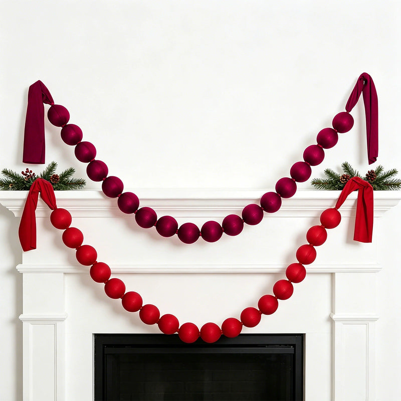Red Fabric Ball Garland, 18-Piece 91" Holiday Decor with 3" Balls, Christmas Wedding Party Home Decoration
