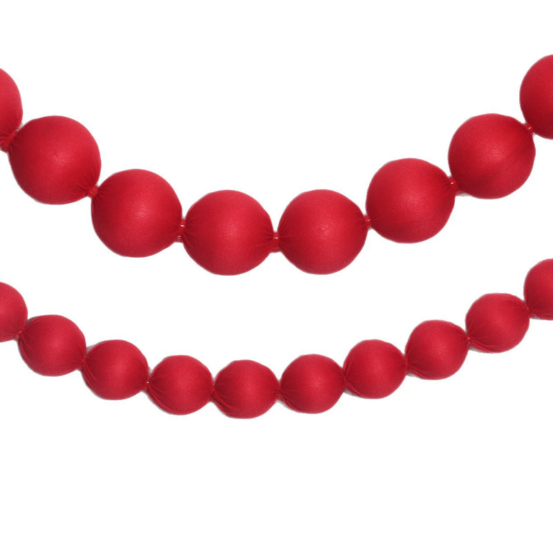 Red Fabric Ball Garland, 18-Piece 91" Holiday Decor with 3" Balls, Christmas Wedding Party Home Decoration