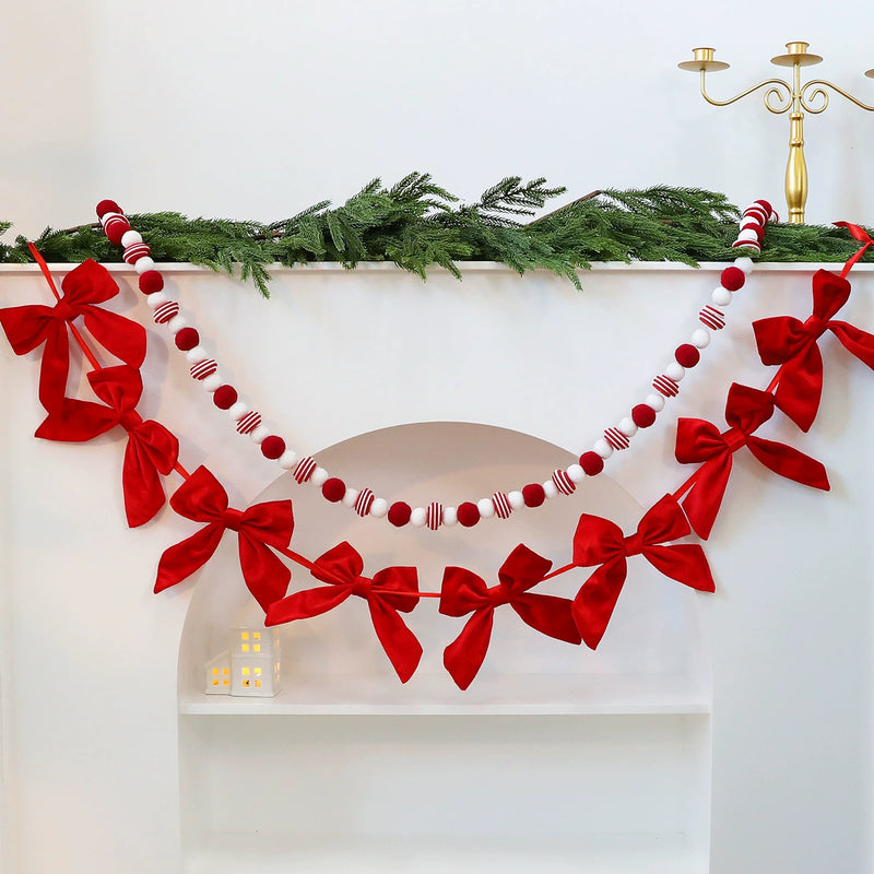 Bow Garland Christmas Tree Decor, 71" Festive Holiday Decoration for Home, Events, and Commercial Spaces