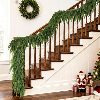 2.7m (9ft) Real-Touch Plastic Norfolk Pine Garland, Christmas Holiday Decor, Indoor Festive Arrangements, Wedding & Event Decor