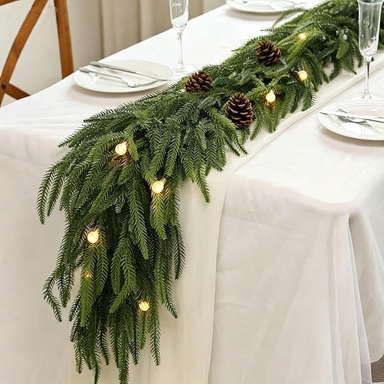 2.7m (9ft) Real-Touch Plastic Norfolk Pine Garland, Christmas Holiday Decor, Indoor Festive Arrangements, Wedding & Event Decor