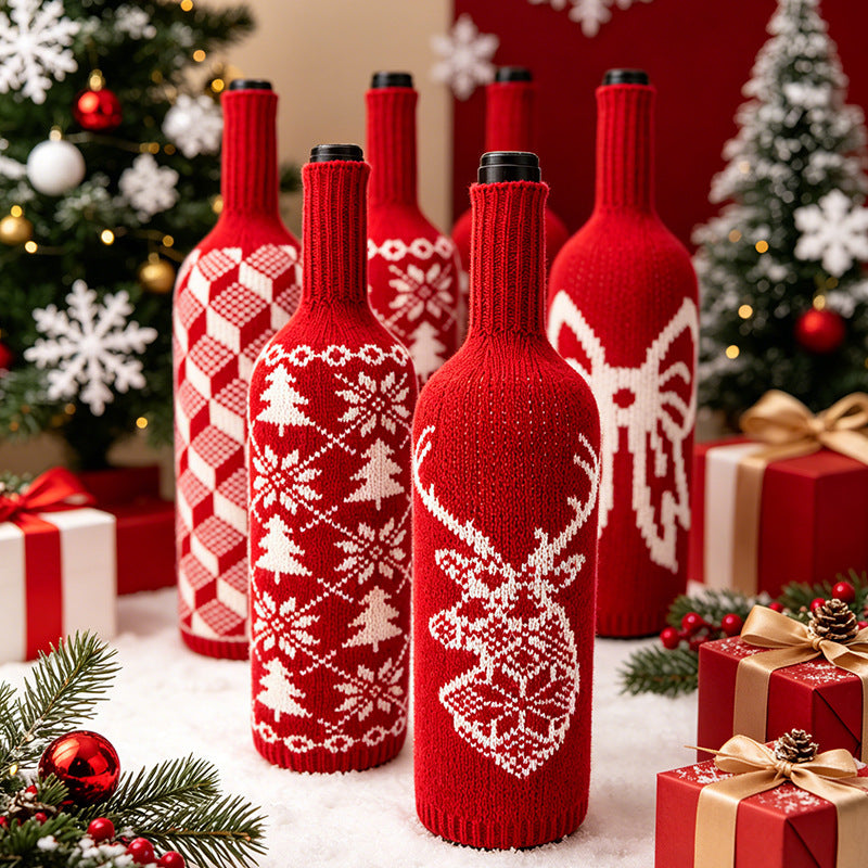 Wool Knit Wine Bottle Sleeve, 11" Tall, 4.5" Wide, 1.5" Neck, Christmas Decor, Holiday Gift Wrap, Cozy Table Decor
