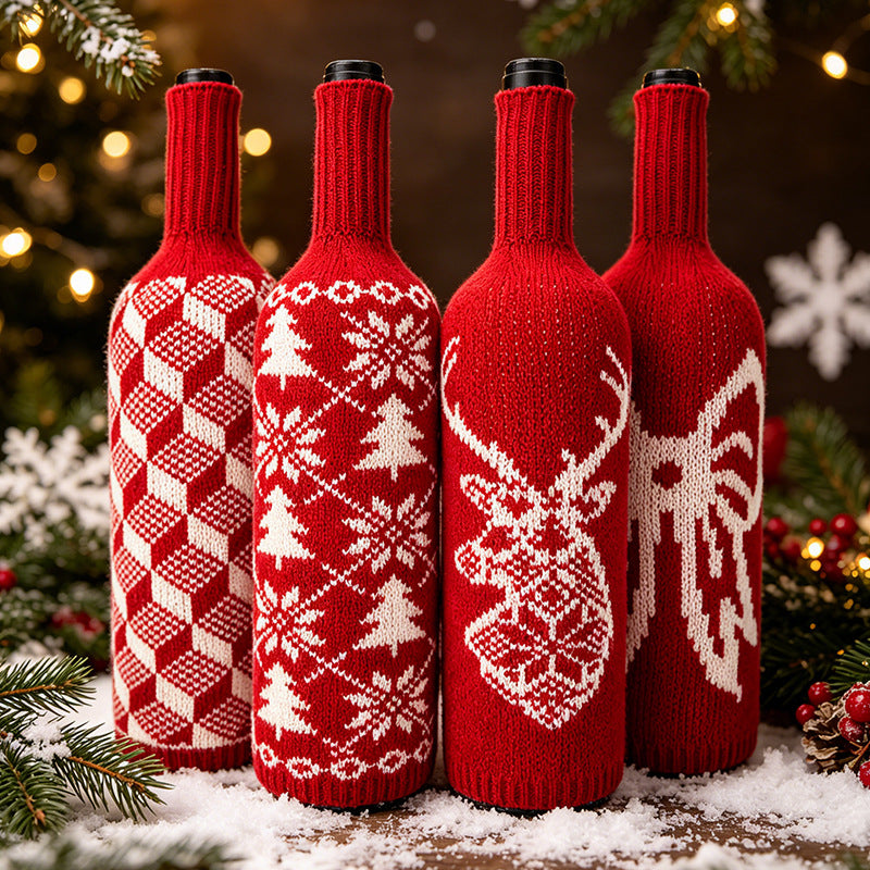 Wool Knit Wine Bottle Sleeve, 11" Tall, 4.5" Wide, 1.5" Neck, Christmas Decor, Holiday Gift Wrap, Cozy Table Decor
