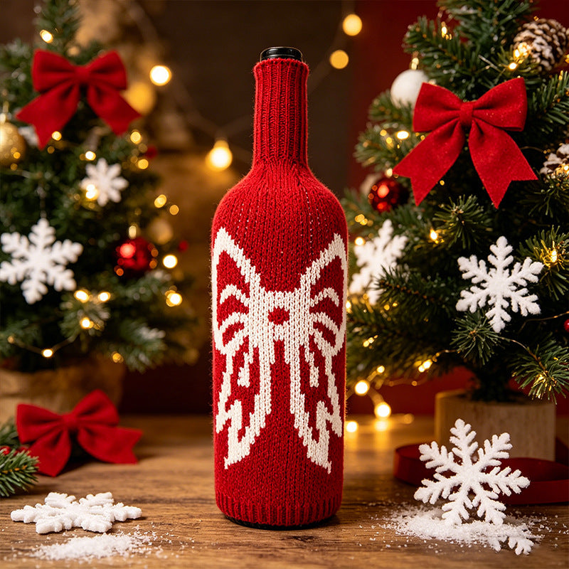 Wool Knit Wine Bottle Sleeve, 11" Tall, 4.5" Wide, 1.5" Neck, Christmas Decor, Holiday Gift Wrap, Cozy Table Decor