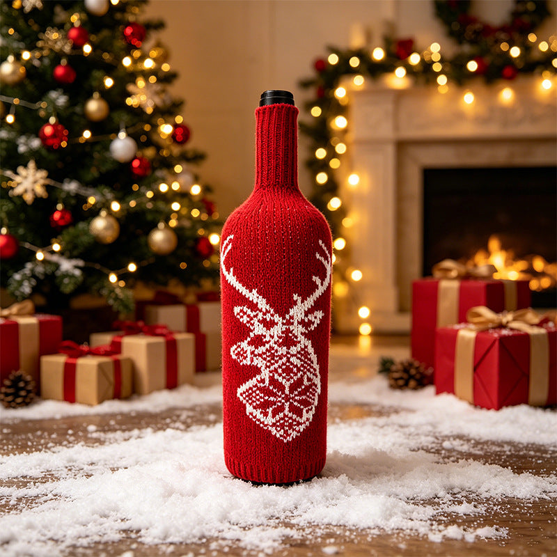 Wool Knit Wine Bottle Sleeve, 11" Tall, 4.5" Wide, 1.5" Neck, Christmas Decor, Holiday Gift Wrap, Cozy Table Decor