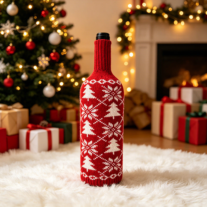Wool Knit Wine Bottle Sleeve, 11" Tall, 4.5" Wide, 1.5" Neck, Christmas Decor, Holiday Gift Wrap, Cozy Table Decor