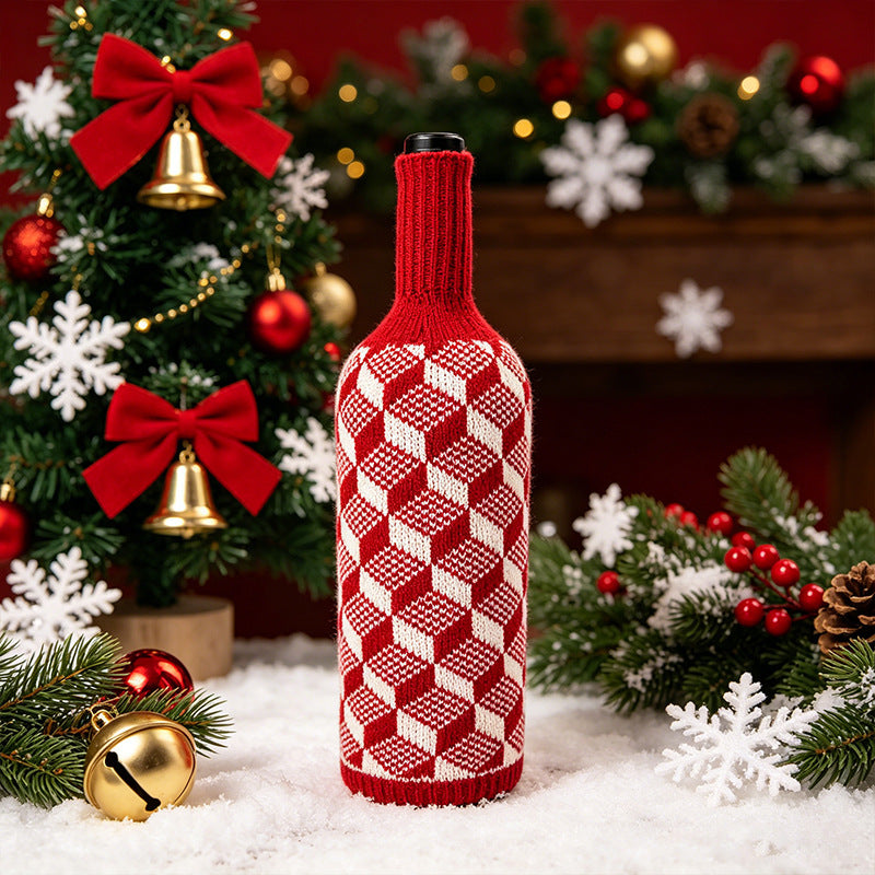 Wool Knit Wine Bottle Sleeve, 11" Tall, 4.5" Wide, 1.5" Neck, Christmas Decor, Holiday Gift Wrap, Cozy Table Decor