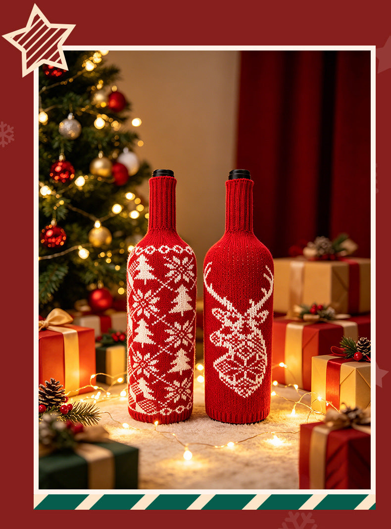 Wool Knit Wine Bottle Sleeve, 11" Tall, 4.5" Wide, 1.5" Neck, Christmas Decor, Holiday Gift Wrap, Cozy Table Decor