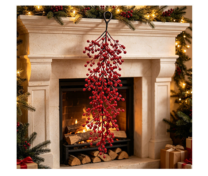 Red Berry Wall Hanging, 24" Long, Real-Touch Faux Holly, Christmas Decor, Festive Home Decor, Wedding & Event Styling
