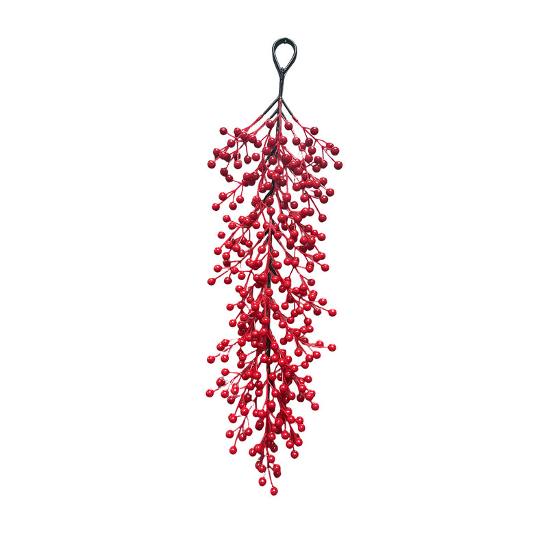 Red Berry Wall Hanging, 24" Long, Real-Touch Faux Holly, Christmas Decor, Festive Home Decor, Wedding & Event Styling
