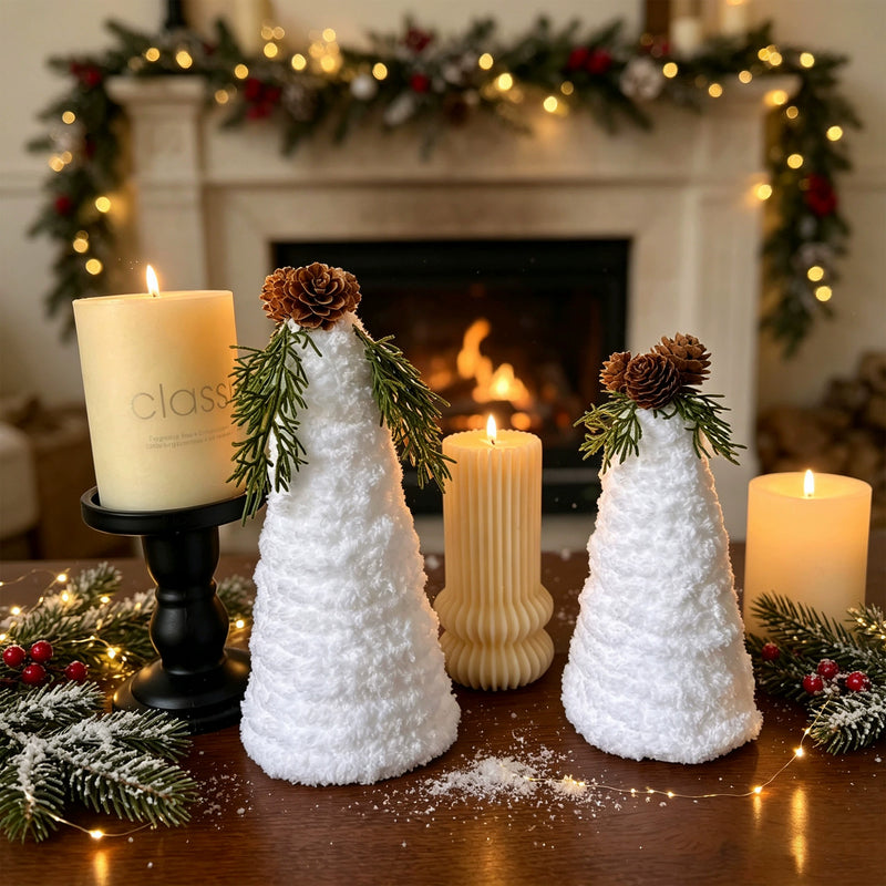 Realistic Pinecone & Mini Christmas Tree Set, 8" & 7", Flocked Faux Greenery, Holiday Home Decor, Wedding & Event Table Settings