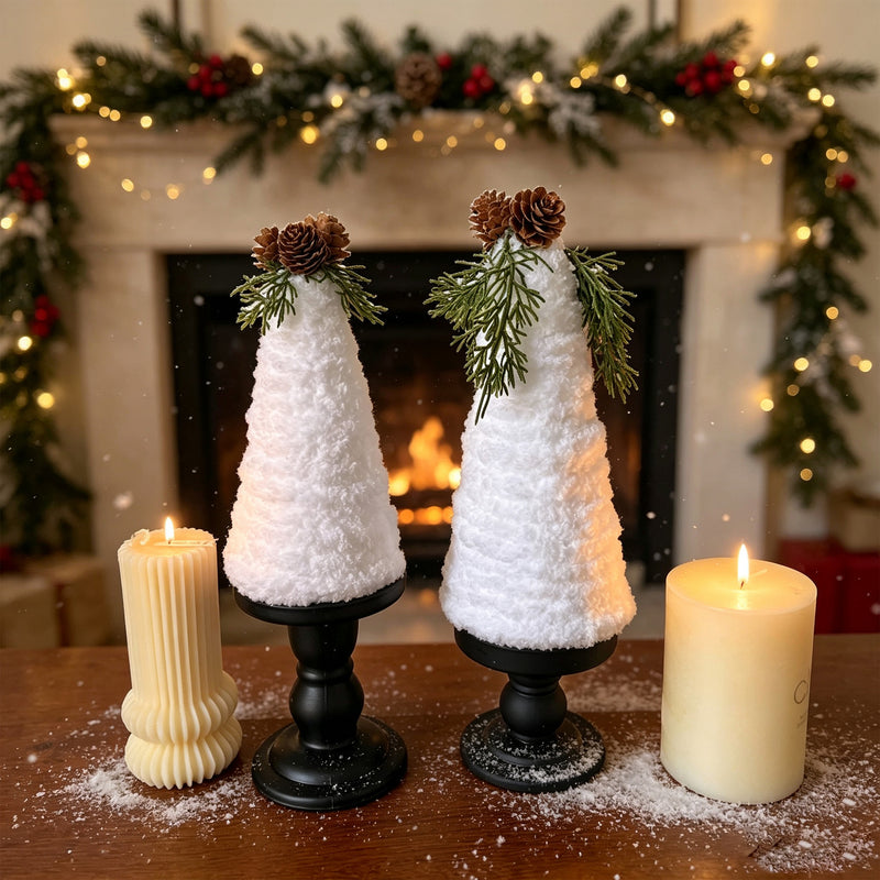 Realistic Pinecone & Mini Christmas Tree Set, 8" & 7", Flocked Faux Greenery, Holiday Home Decor, Wedding & Event Table Settings