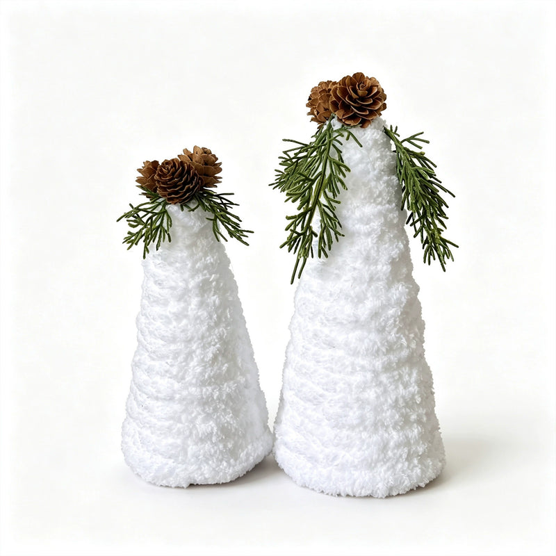 Realistic Pinecone & Mini Christmas Tree Set, 8" & 7", Flocked Faux Greenery, Holiday Home Decor, Wedding & Event Table Settings