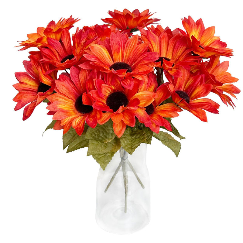Sunflower Stems - Set of 6 Realistic Silk Flowers for Vases, 12" Tall, Perfect for Home Decor, Weddings & Events, Bulk Pricing Available