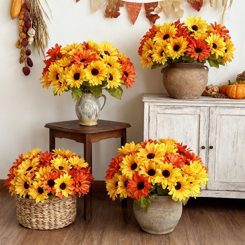 Sunflower Stems - Set of 6 Realistic Silk Flowers for Vases, 12" Tall, Perfect for Home Decor, Weddings & Events, Bulk Pricing Available