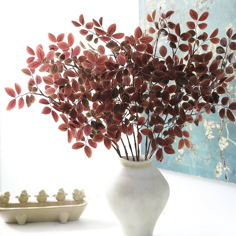 32" Realistic Artificial Podocarpus Leaves, Green/Burgundy/Orange-Red, Floral Stems for Home Decor, Weddings, Commercial Displays