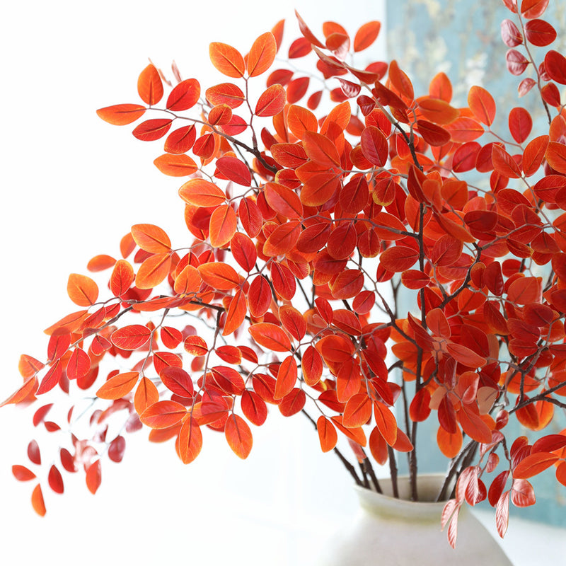 32" Realistic Artificial Podocarpus Leaves, Green/Burgundy/Orange-Red, Floral Stems for Home Decor, Weddings, Commercial Displays