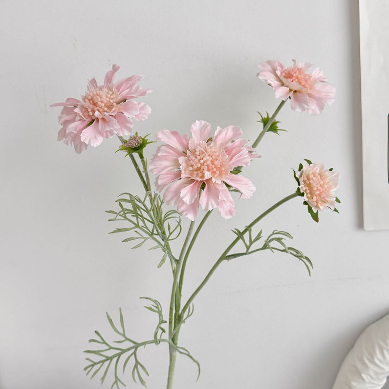 Scabiosa Artificial Flowers 24" Realistic Faux Floral Stems, Set of 4 Bloom Heads, Bendable Stems for Home Decor, Weddings, Events & DIY Arrangements