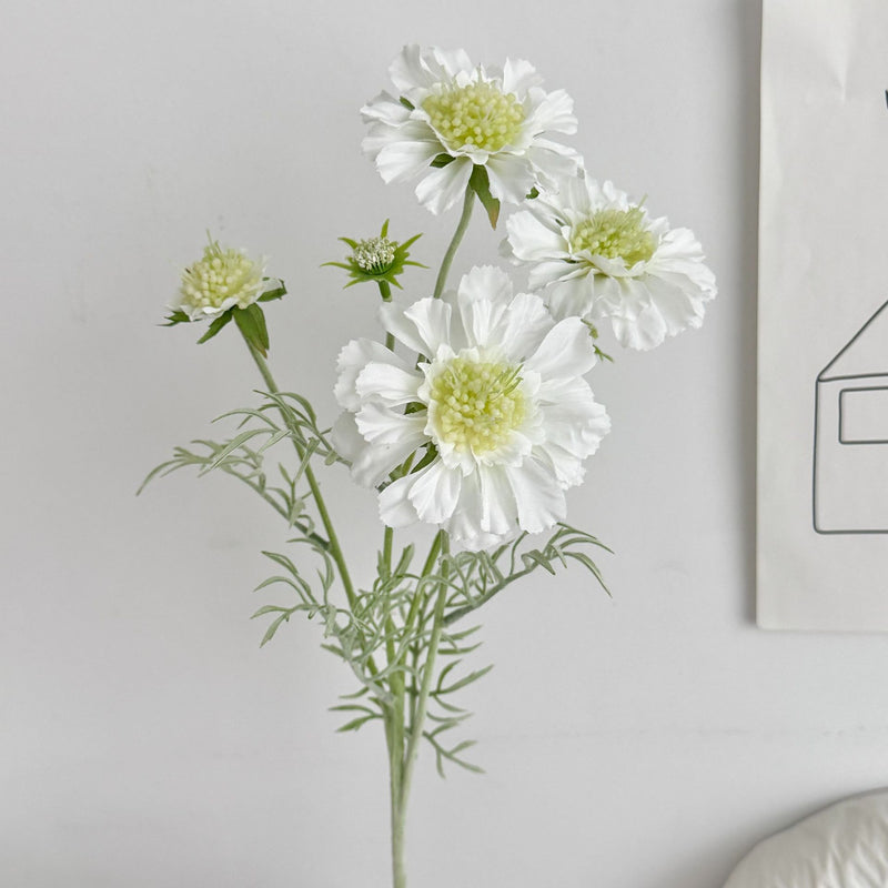 Scabiosa Artificial Flowers 24" Realistic Faux Floral Stems, Set of 4 Bloom Heads, Bendable Stems for Home Decor, Weddings, Events & DIY Arrangements