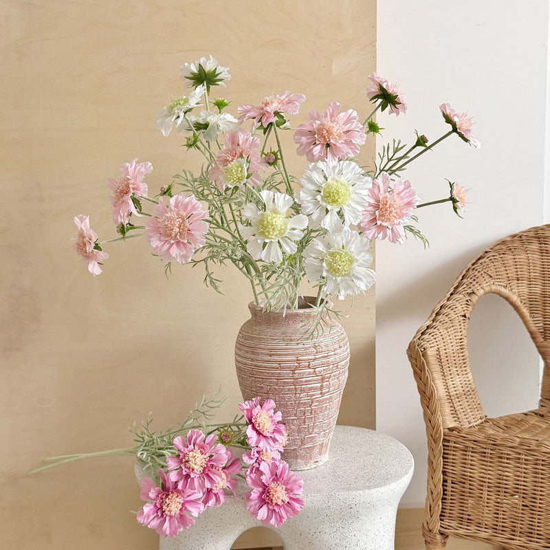 Scabiosa Artificial Flowers 24" Realistic Faux Floral Stems, Set of 4 Bloom Heads, Bendable Stems for Home Decor, Weddings, Events & DIY Arrangements