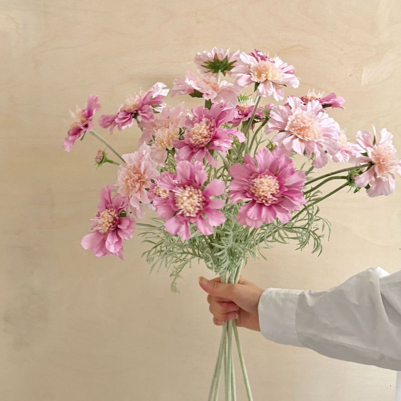 Scabiosa Artificial Flowers 24" Realistic Faux Floral Stems, Set of 4 Bloom Heads, Bendable Stems for Home Decor, Weddings, Events & DIY Arrangements