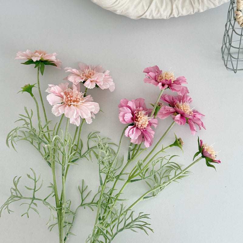Scabiosa Artificial Flowers 24" Realistic Faux Floral Stems, Set of 4 Bloom Heads, Bendable Stems for Home Decor, Weddings, Events & DIY Arrangements