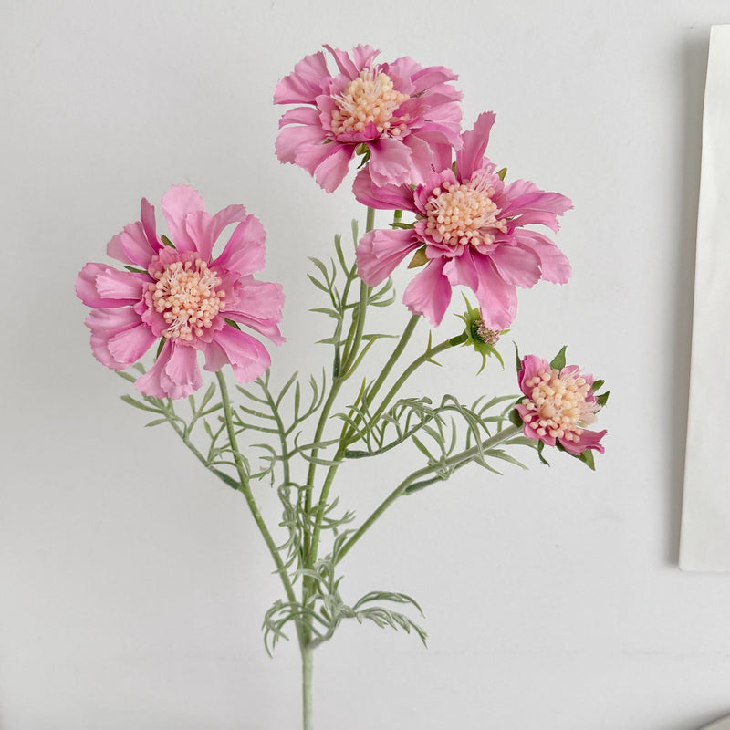 Scabiosa Artificial Flowers 24" Realistic Faux Floral Stems, Set of 4 Bloom Heads, Bendable Stems for Home Decor, Weddings, Events & DIY Arrangements