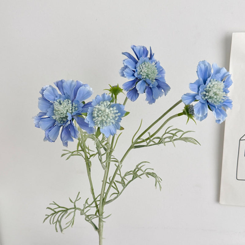 Scabiosa Artificial Flowers 24" Realistic Faux Floral Stems, Set of 4 Bloom Heads, Bendable Stems for Home Decor, Weddings, Events & DIY Arrangements