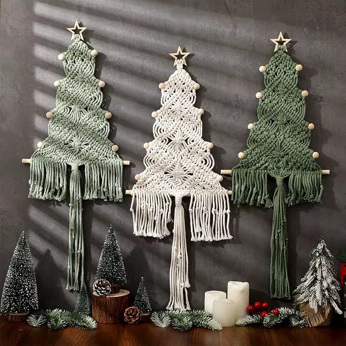Handcrafted Cotton Rope Christmas Tassel Tree Ornament, 24" Wall Decor, Holiday Gift, Home & Event Styling