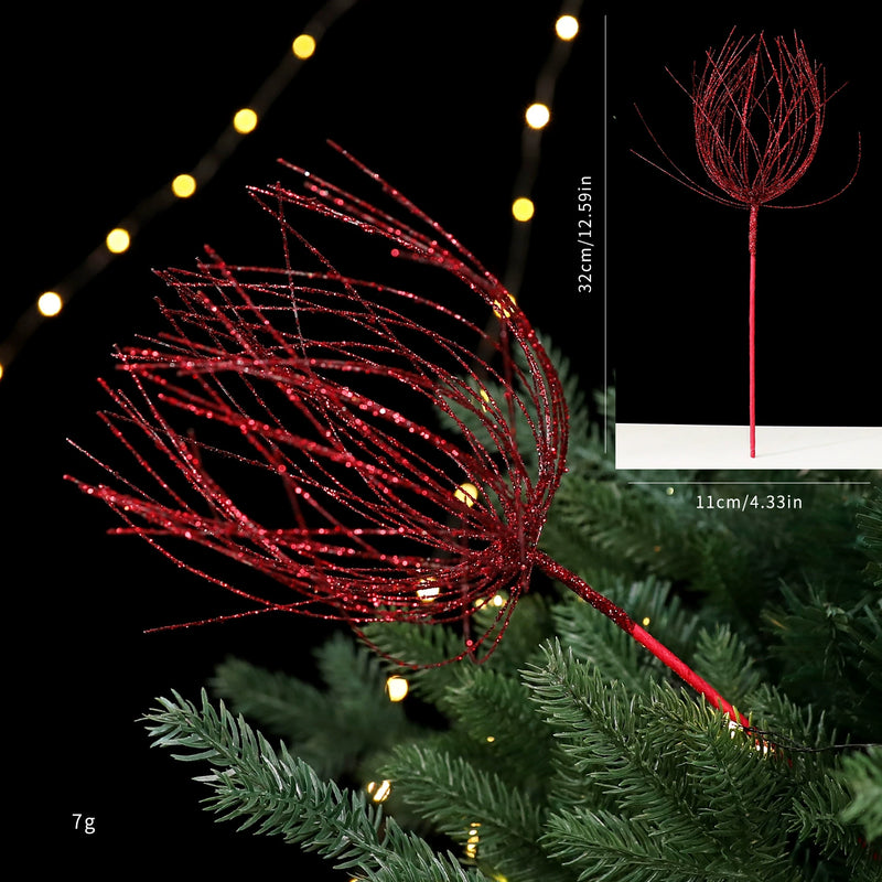 Festive Gold Line Christmas Tree Decorations, Set of 5 Stems in Red & Champagne, Premium Holiday Decor for Home, Events, and Retail Displays