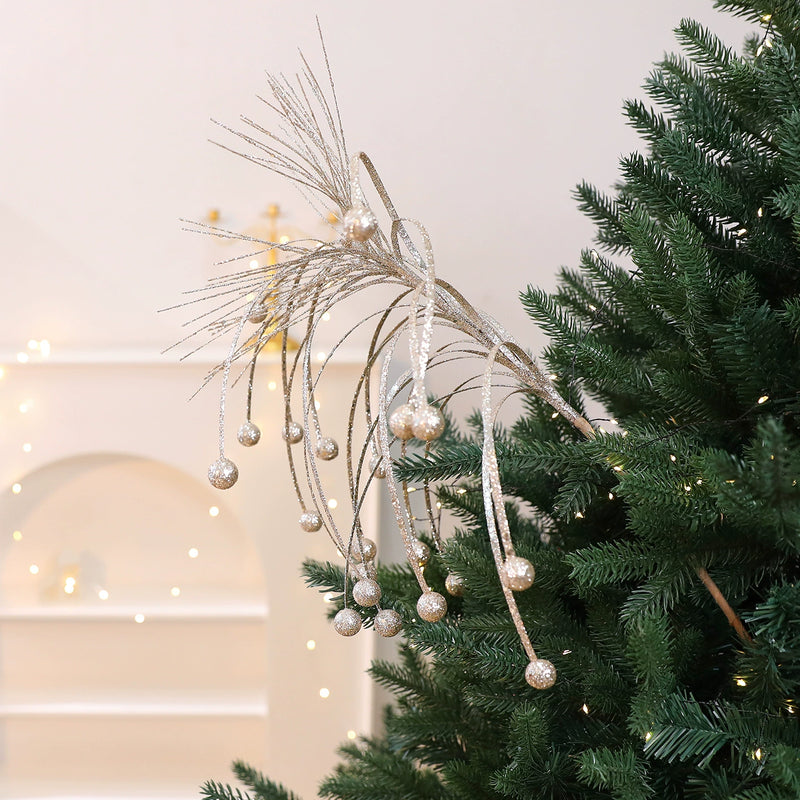 Festive Gold Line Christmas Tree Decorations, Set of 5 Stems in Red & Champagne, Premium Holiday Decor for Home, Events, and Retail Displays