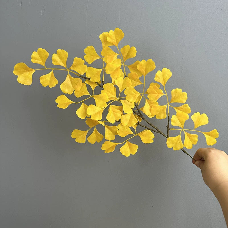 Artificial Ginkgo Leaf Branch, 18" Long, Yellow & Green, Rustic Home Decor, Wedding Arrangements, Vase Filler