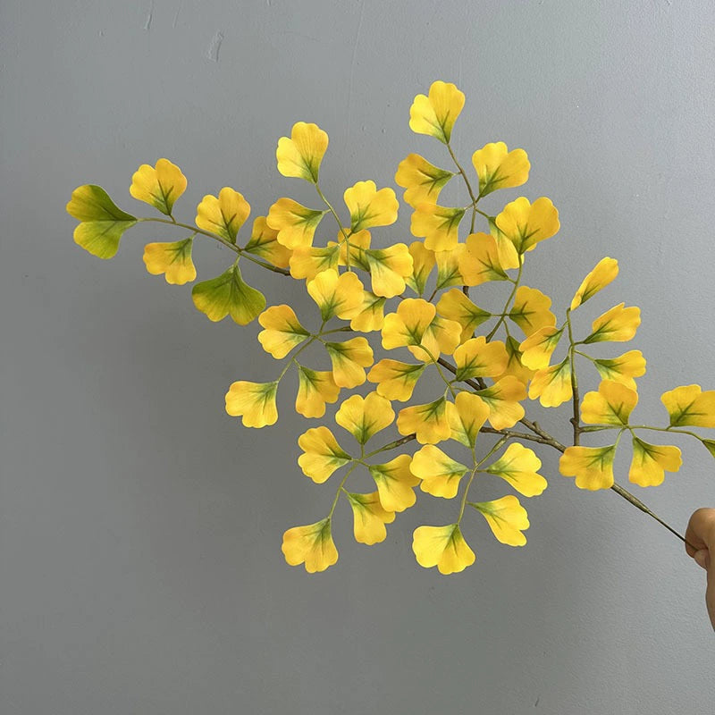Artificial Ginkgo Leaf Branch, 18" Long, Yellow & Green, Rustic Home Decor, Wedding Arrangements, Vase Filler