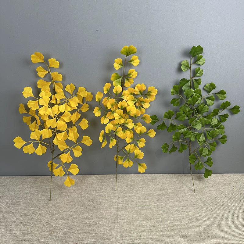 Artificial Ginkgo Leaf Branch, 18" Long, Yellow & Green, Rustic Home Decor, Wedding Arrangements, Vase Filler