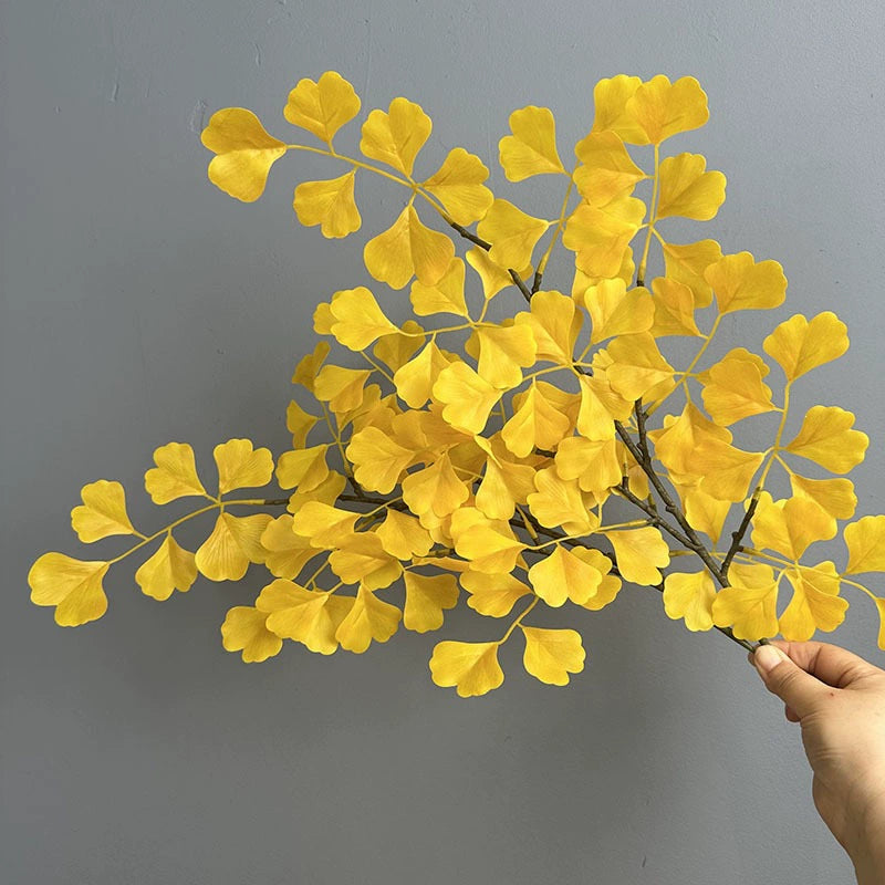 Artificial Ginkgo Leaf Branch, 18" Long, Yellow & Green, Rustic Home Decor, Wedding Arrangements, Vase Filler