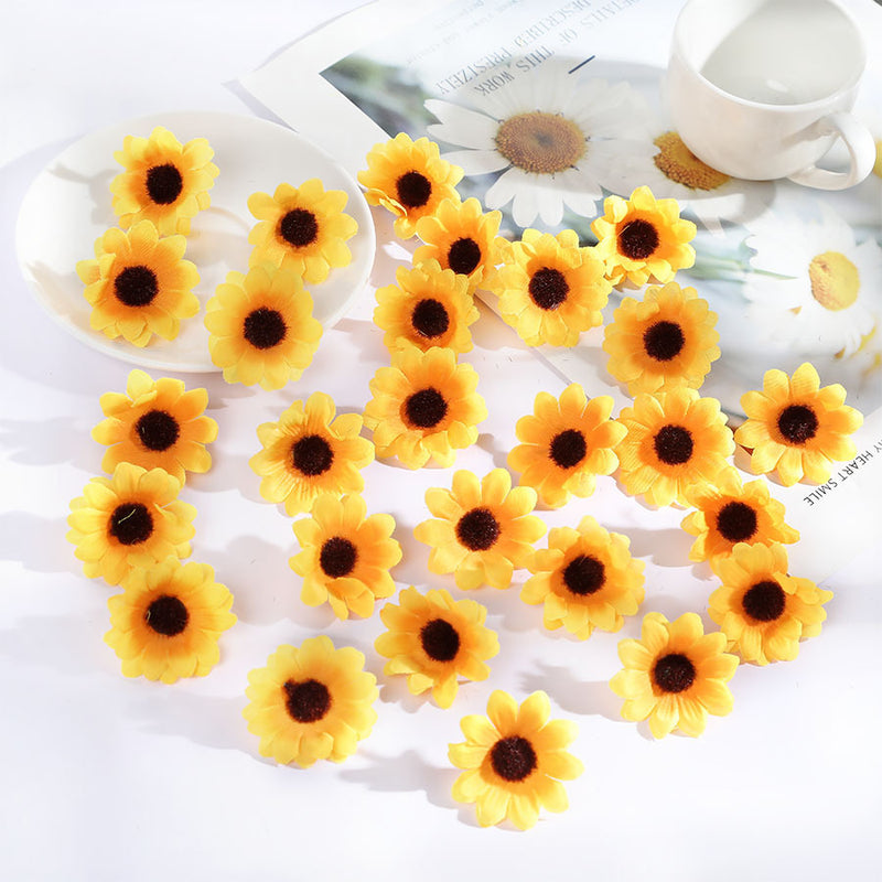 2" Silk Sunflower Heads, Pack of 50 - Realistic DIY Floral Stems for Wedding Bouquets, Home Decor, Centerpieces & Bulk Arrangements