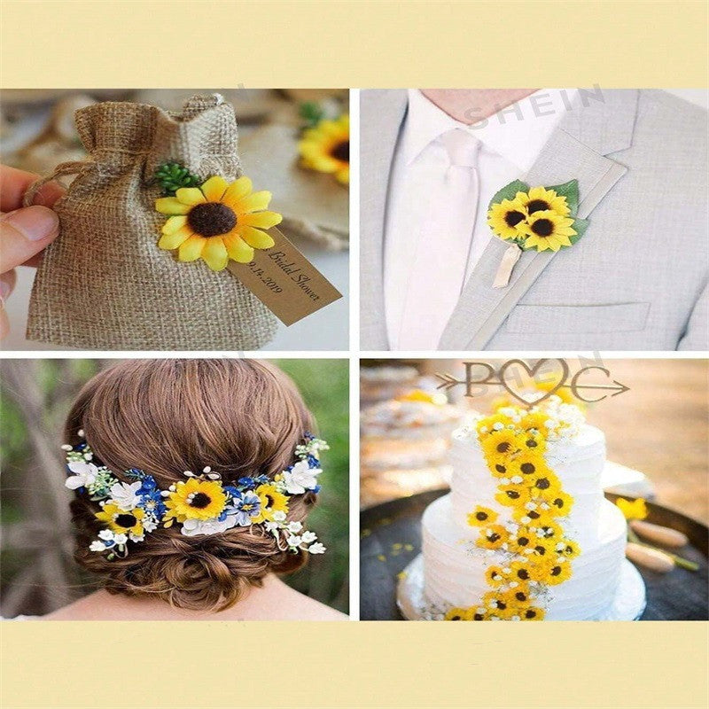 2" Silk Sunflower Heads, Pack of 50 - Realistic DIY Floral Stems for Wedding Bouquets, Home Decor, Centerpieces & Bulk Arrangements