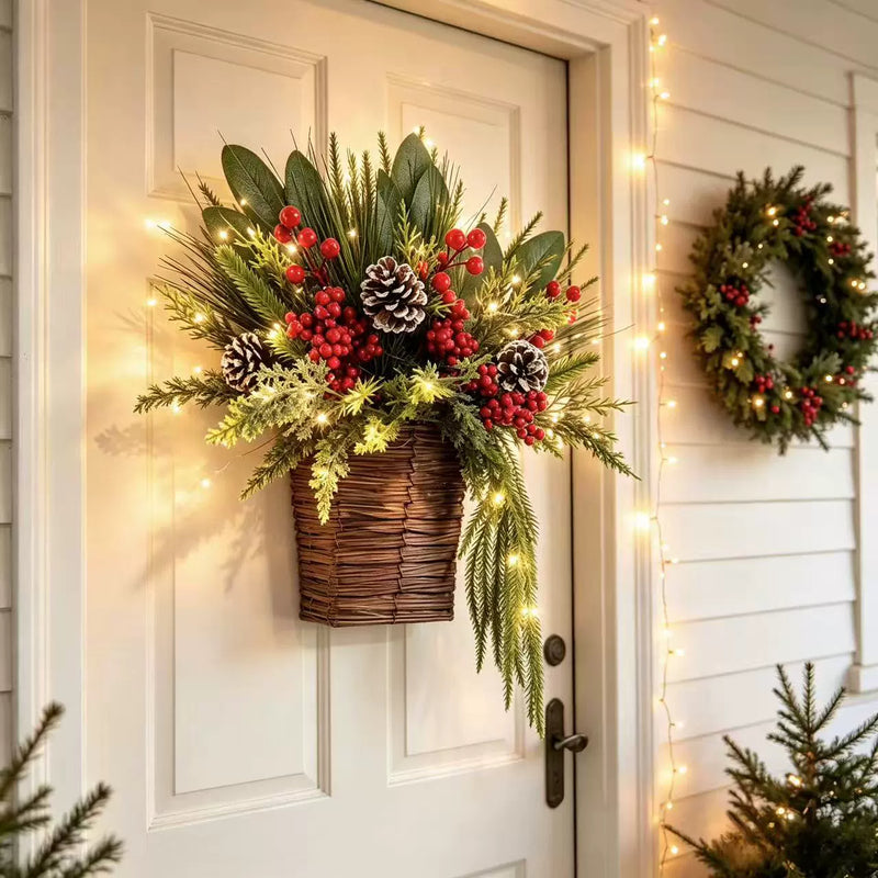 Christmas Wreath Decor with Pinecones, Red Berries, and Cedar, 15" Wide, Indoor Holiday Door or Wall Hanging, Perfect for Festive Decor, Weddings, and Events