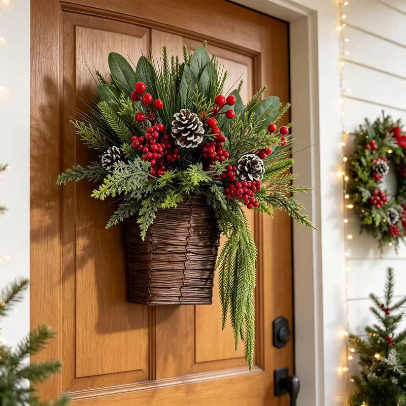 Christmas Wreath Decor with Pinecones, Red Berries, and Cedar, 15" Wide, Indoor Holiday Door or Wall Hanging, Perfect for Festive Decor, Weddings, and Events