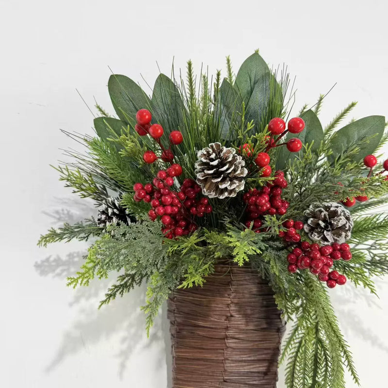 Christmas Wreath Decor with Pinecones, Red Berries, and Cedar, 15" Wide, Indoor Holiday Door or Wall Hanging, Perfect for Festive Decor, Weddings, and Events