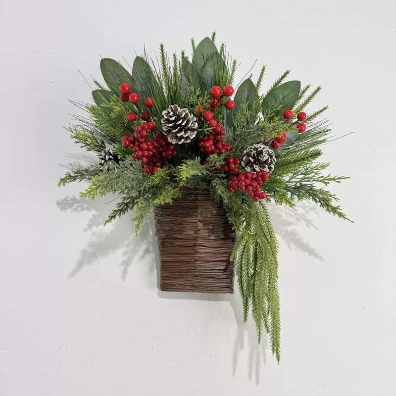 Christmas Wreath Decor with Pinecones, Red Berries, and Cedar, 15" Wide, Indoor Holiday Door or Wall Hanging, Perfect for Festive Decor, Weddings, and Events