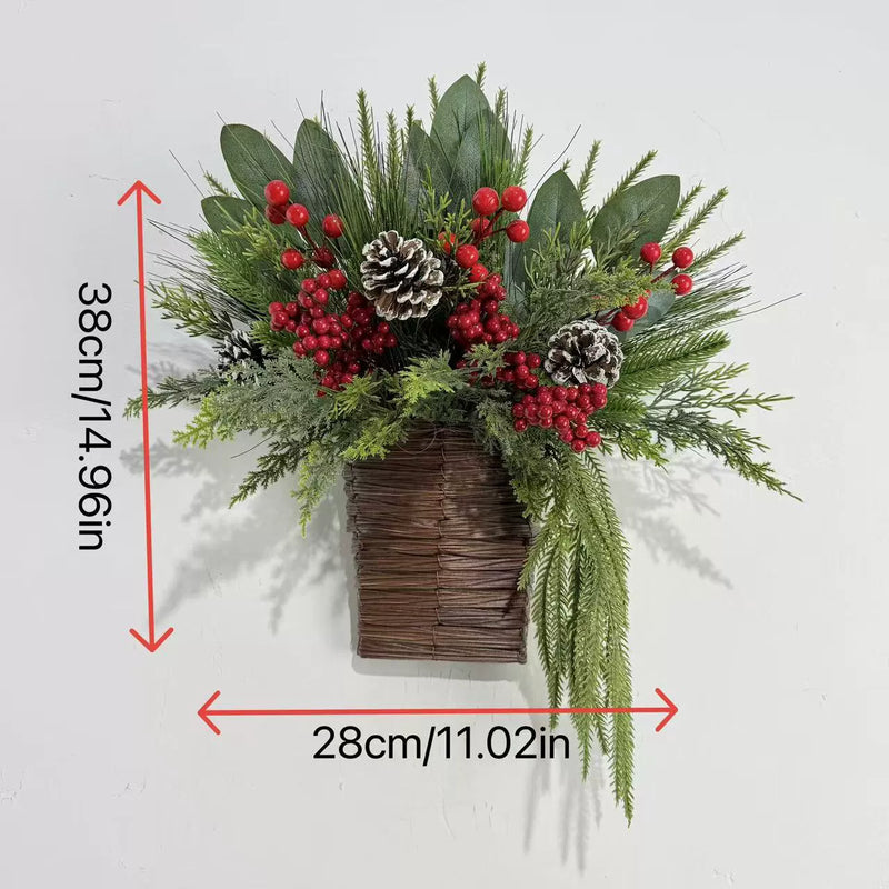 Christmas Wreath Decor with Pinecones, Red Berries, and Cedar, 15" Wide, Indoor Holiday Door or Wall Hanging, Perfect for Festive Decor, Weddings, and Events