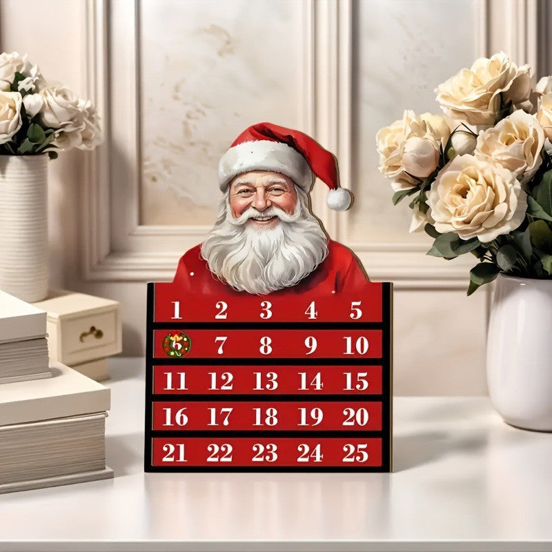 Wooden Advent Calendar with Santa Design, 12" Tall, Christmas Countdown Decor for Home, Weddings, and Events