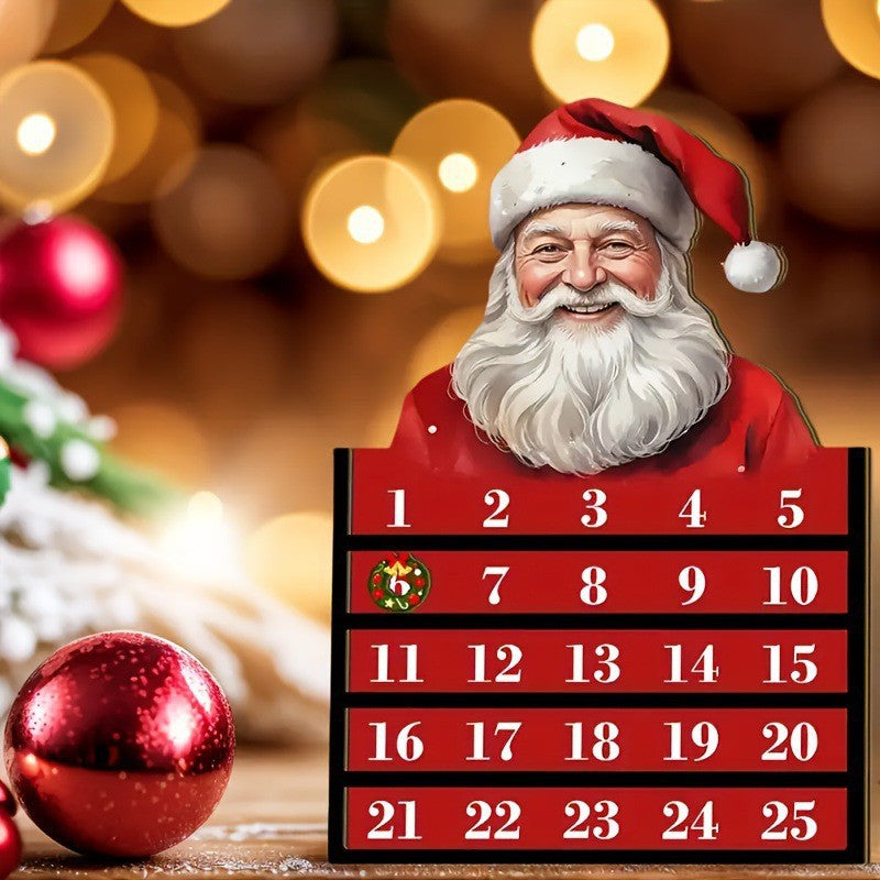 Wooden Advent Calendar with Santa Design, 12" Tall, Christmas Countdown Decor for Home, Weddings, and Events