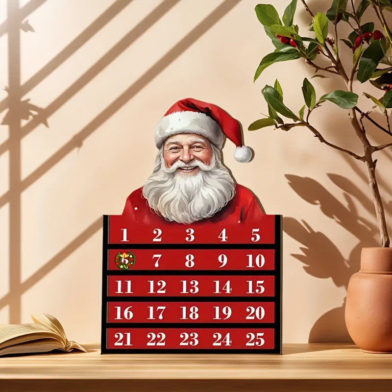 Wooden Advent Calendar with Santa Design, 12" Tall, Christmas Countdown Decor for Home, Weddings, and Events