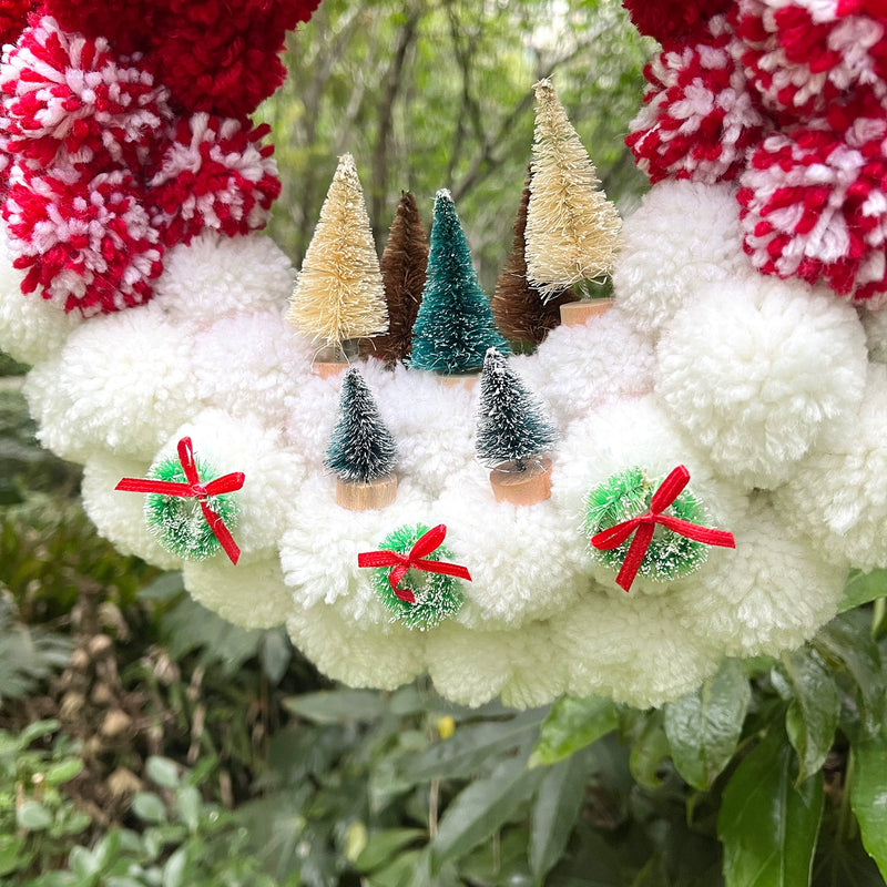 Christmas Pom Pom Wreath, 12" Fluffy Yarn Ball Holiday Decor for Door, Wall, Window Display – Bulk Discounts Available