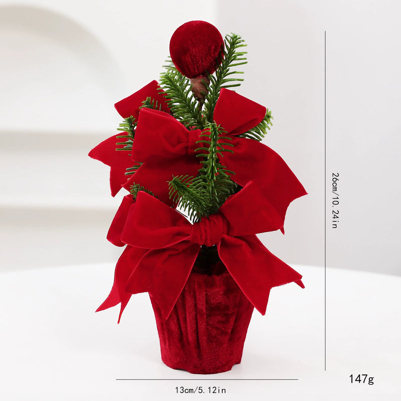Burgundy Velvet Christmas Ball Potted Plant, Seasonal Decoration for Entryways, Windows, and Displays, Set of 4 Styles