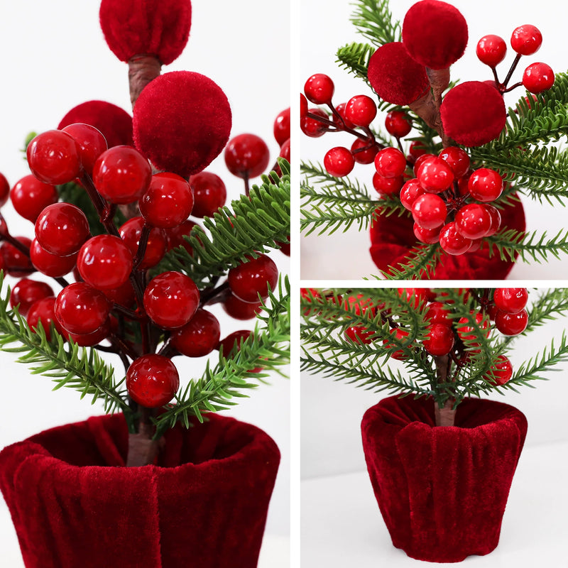 Burgundy Velvet Christmas Ball Potted Plant, Seasonal Decoration for Entryways, Windows, and Displays, Set of 4 Styles
