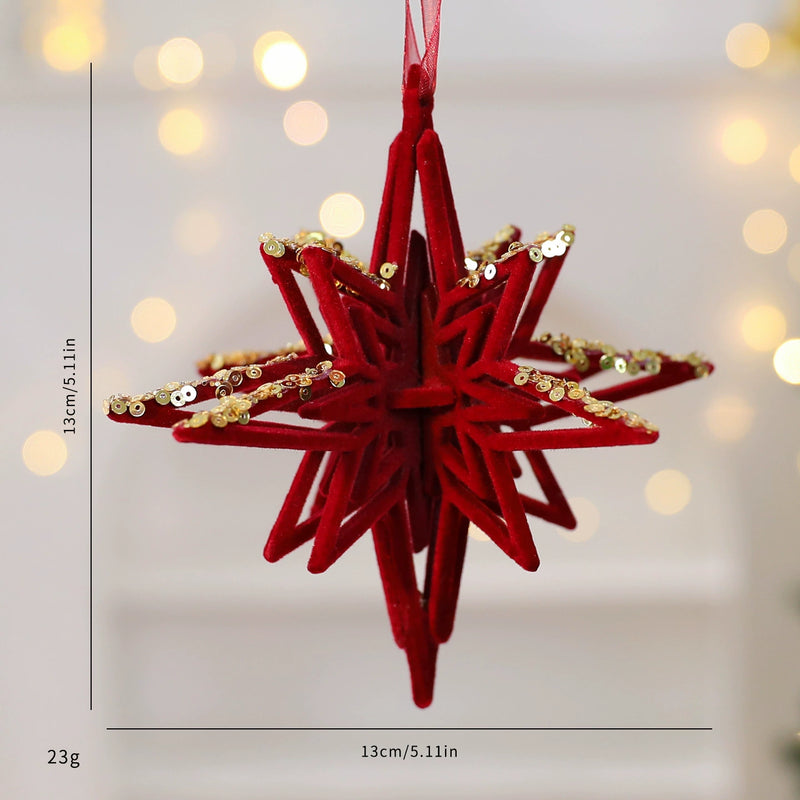 Red Velvet Snowflake Christmas Ornament, Festive Holiday Decor for Tree, Window, or Party