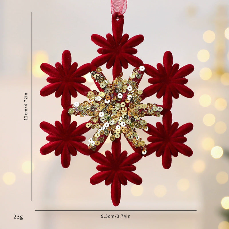 Red Velvet Snowflake Christmas Ornament, Festive Holiday Decor for Tree, Window, or Party